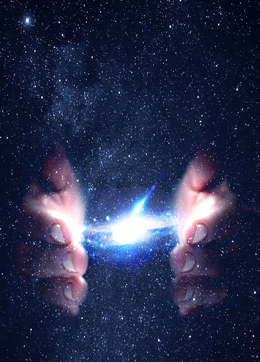 Galaxie entre des mains colossales