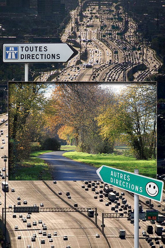 Toutes Directions : autoroute, Autres Directions : route de Campagne